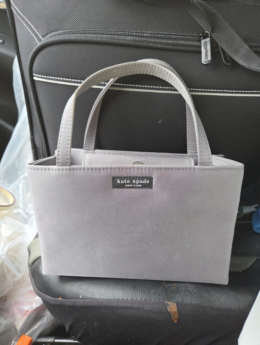 Vintage Kate Spade Grey Satin Mini Sam Tote Bag Evening Handbag Top Handle